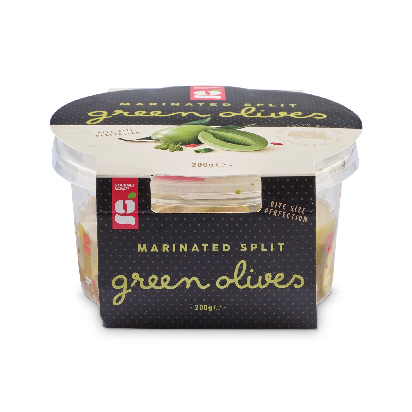 Marinated Green Split Olives 200g