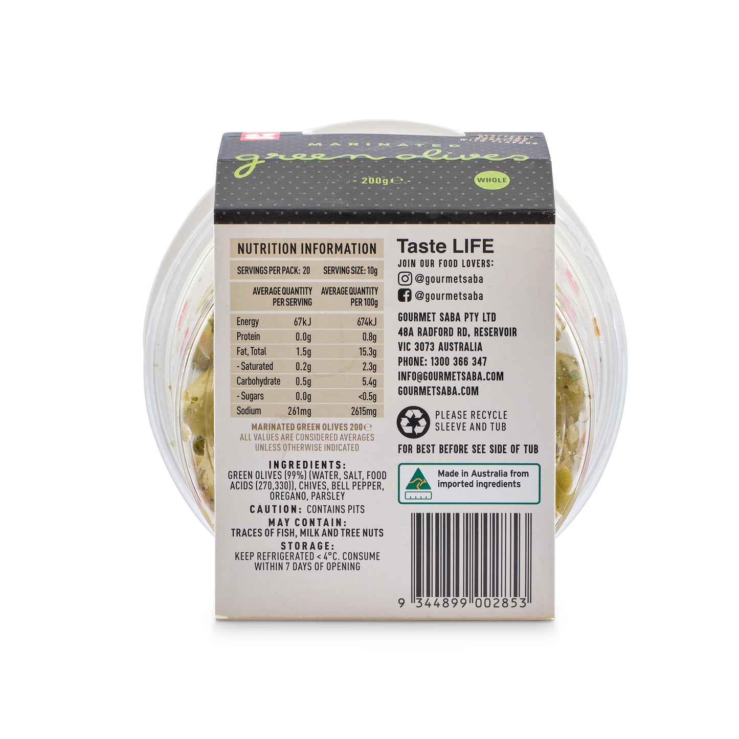 Green Marinated Olives 250g