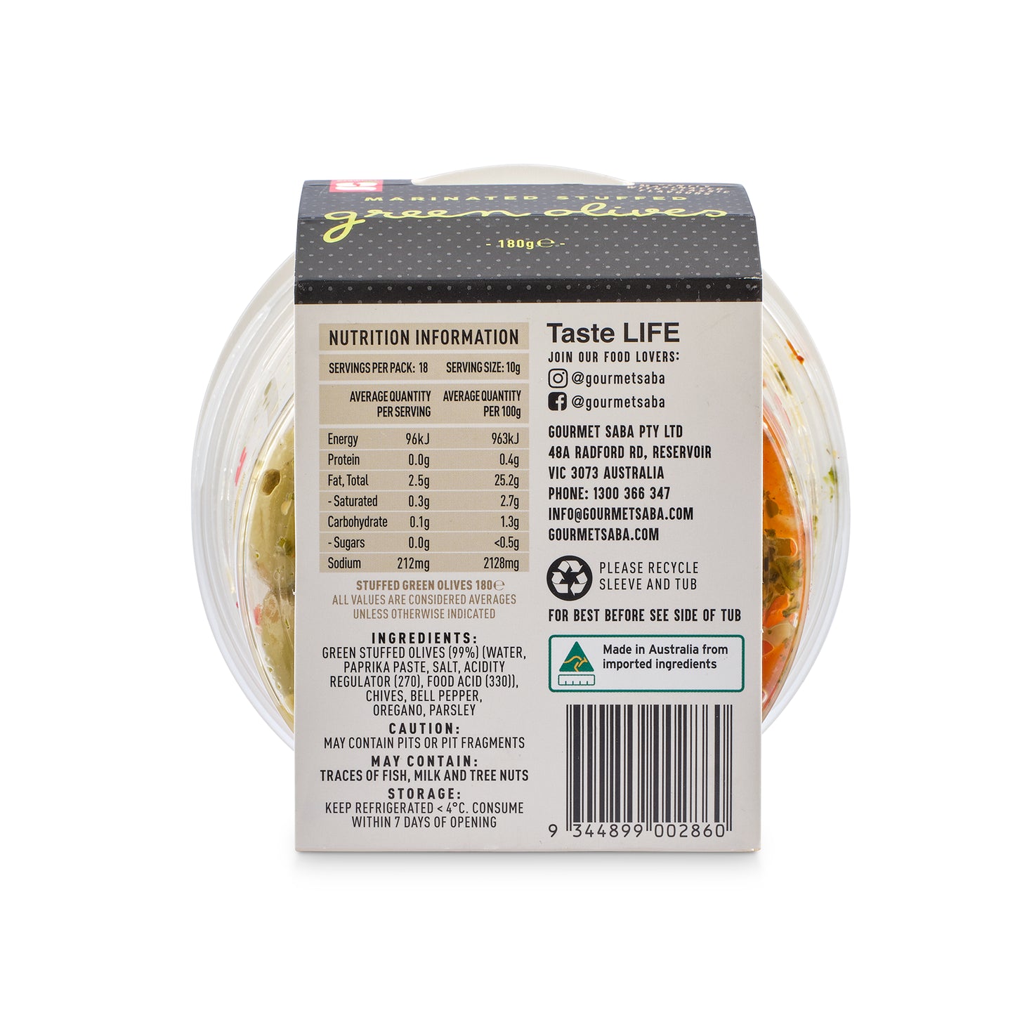 Green Stuffed Marinated Olives 180g